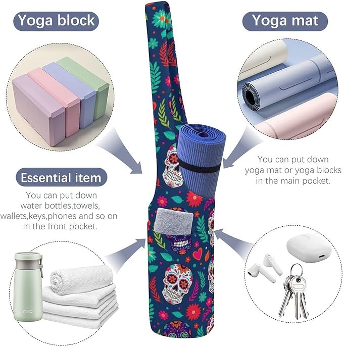 Aiyoolee Single Shoulder Yoga Mat Carrier Bag Portable Spacious with Pocket for Yoga Gym Fitness Travel