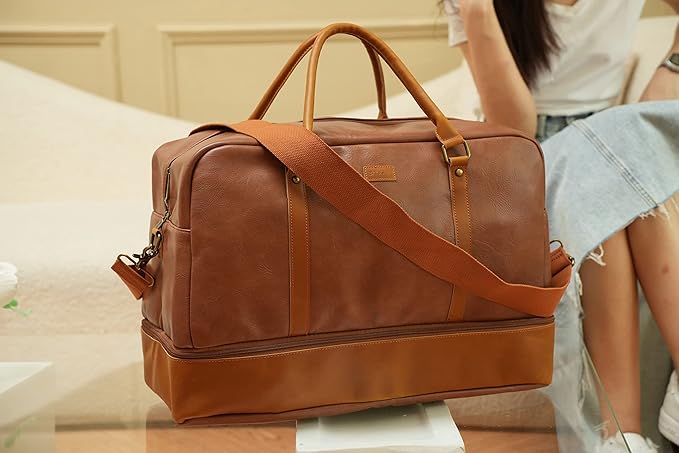 Baosha Vegan Leather Large Travel Duffel Tote Bag Carry On Weekender Overnight Bag With Shoe Compartment HB-38