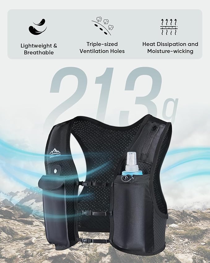 Zelvot Running Vest for Women Men, USA Original Patent, Adjustable Chest Straps Running Hydration Vest with 500ml Soft Flask, Lightweight Reflective Hydration Backpack for Marathon