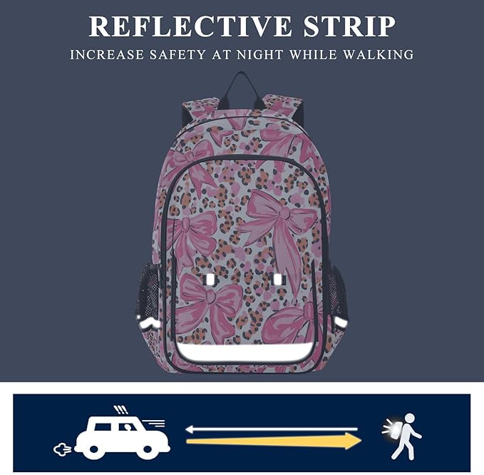 ALAZA Pink Bow Leopard Print Laptop Backpack Purse for Women Men School Bag 17 Inch Bookbag Student Boys Girls Travel Casual Daypack