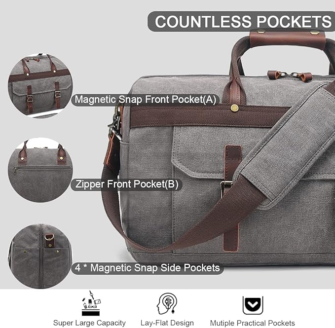Duffle Bag for Men Waterproof Genuine Leather Canvas Travel Duffel Bags for Women Overnight Weekender Bag for Traveling