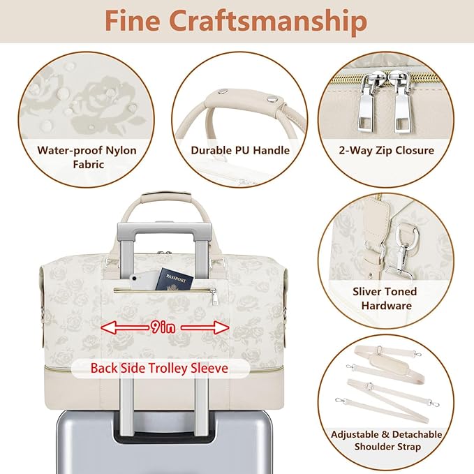 Weekender Bag for Women, Travel Duffel Bag Carry On Overnight Bag with Shoe Compartment Large Nylon Travel Weekend Tote Bag