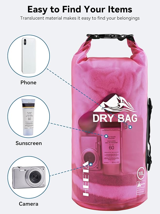 HEETA Dry Bag Waterproof for Women Men, 5L/10L/20L/30L/40L Roll Top Lightweight Dry Storage Bag Backpack with Phone Case for Travel Swimming Boating Kayaking Paddle Board Camping Beach Accessories