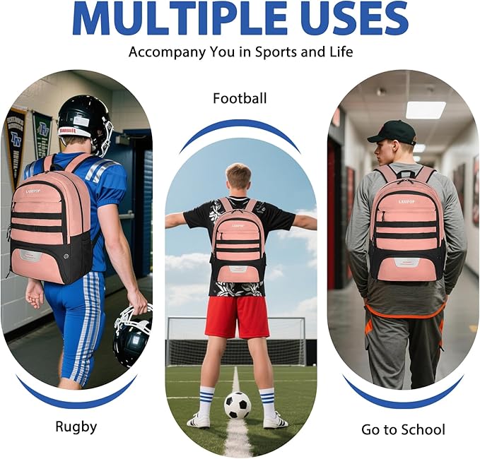 LARIPOP Soccer Backpack,Soccer Bag with Ball Holder and Shoe Compartment,Sports Equipment Training Bags Fits Basketball
