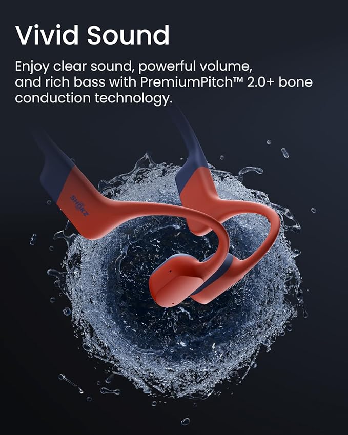 SHOKZ OpenSwim Pro - Open-Ear Bluetooth & MP3 Bone Conduction Sport Headphones, Swimming Headphones, IP68 Waterproof, Red