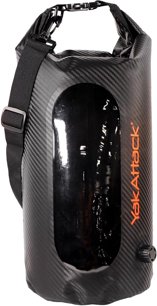 YakAttack 10L Roll-Top Drybag with Air Valve - Black Carbon | Waterproof Marine Dry Bag for Kayaking, Boating & Paddleboarding | Heavy Duty Drybag for Gear Protection | Roll Top Compression Bag