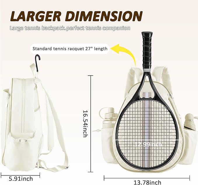 Tennis Racket Bag, Tennis Bags for Women, Quilted Sling Crossbody Backpack with Hook, Water Resistant Tennis Racket Cover for Pickleball, Racketball