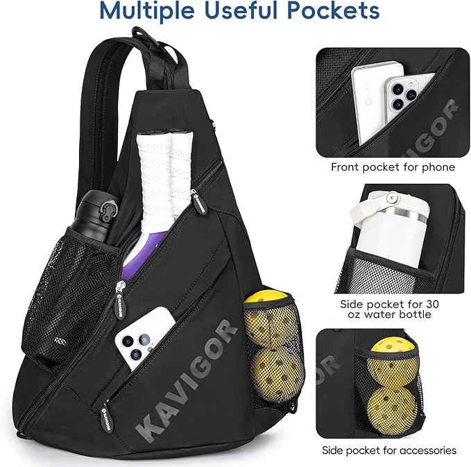 2025 Pickleball Sling Bag, Convertible Ultra-Light Backpack with Skin-Soft Fabric & Wet/Dry Pocket, Fits 4 Paddles + Gear
