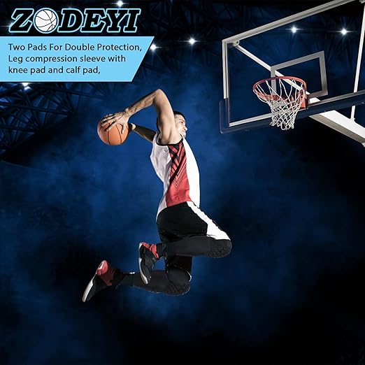 ZODEYI Wrestling Knee Pads Compression Leg Sleeve with Knee Pad and Calf Pad, 1 Pair Knee Sleeve with Shin Guards Shin Pads for Football, Baseball, Rugby, Lacrosse (2, Black, X-Large)