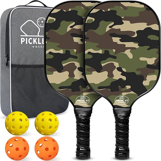 BAGAIL Pickleball Paddles, USAPA Approved Fiberglass Surface Pickleball Set, Lightweight Pickle Ball Rackets with 4 Balls, 1 Bag, Designed in California for Traction and Stability