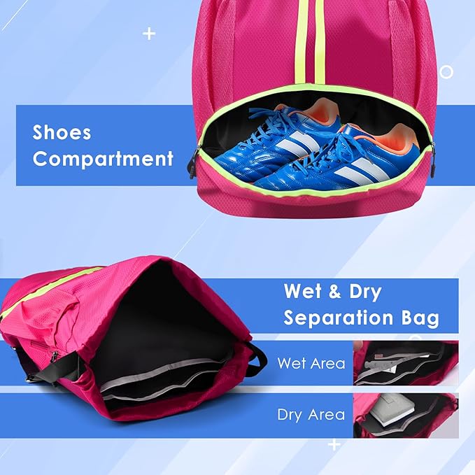 BROTOU Soccer Bags, Football Backpack, Volleyball Bag, Drawstring Backpack with Ball and Shoe Compartment, Football bags for Equipment Swim Gym Bag