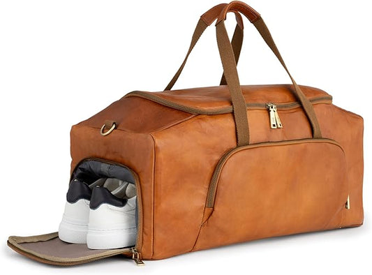 Berliner Bags Vintage Genuine Leather Duffle Denver XL for Travel or the Gym, Weekender Bag with shoe compartment, Overnight Bag for Men and Women - Brown