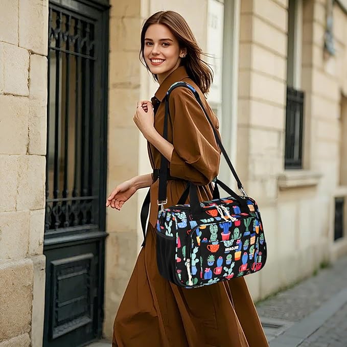 Underseat Carry On Luggage Lightweight Travel Tote Weekender Bag Overnight Duffle Bag for Travel, Travel Essentials Personal Item Travel Bag for Women, Corduroy Cactus-16Inch