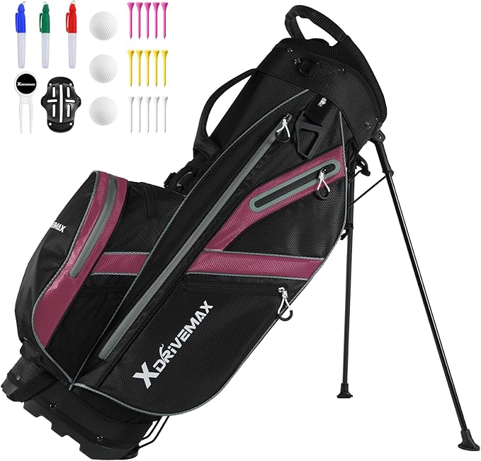 XDriveMax Golf Stand Bag, Lightweight 8-Way Top Dividers Golf Bag with Insulated Cooler Pocket, Dual Strap System & Rain Cover, Includes Golf Accessory Kit