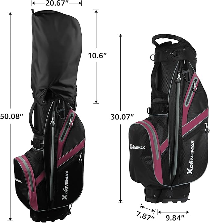 XDriveMax Golf Stand Bag, Lightweight 8-Way Top Dividers Golf Bag with Insulated Cooler Pocket, Dual Strap System & Rain Cover, Includes Golf Accessory Kit