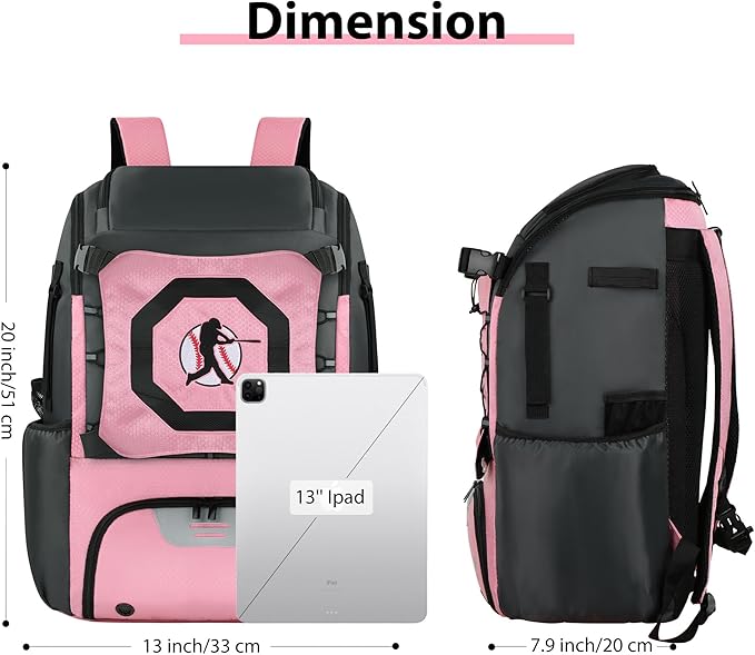 Baseball Backpack Softball Bat Bag for Youth Adults Baseball T-Ball Equipment Bag with Shoes Compartment