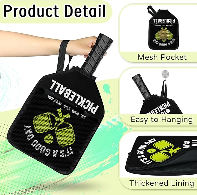 2PCS Pickleball Paddle Covers Case - Elongated Protective Paddle Case for Rackets Zipper Racket Sleeve with Mesh Pocket Protective Bag,Pickleball Accessories
