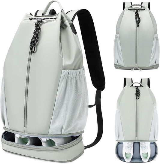 mygreen Gym Drawstring Backpack with Shoe Compartment – Waterproof Sports Bag, Lightweight & Breathable for Gym, Travel, Yoga | Large Capacity, Foldable Design Light Green
