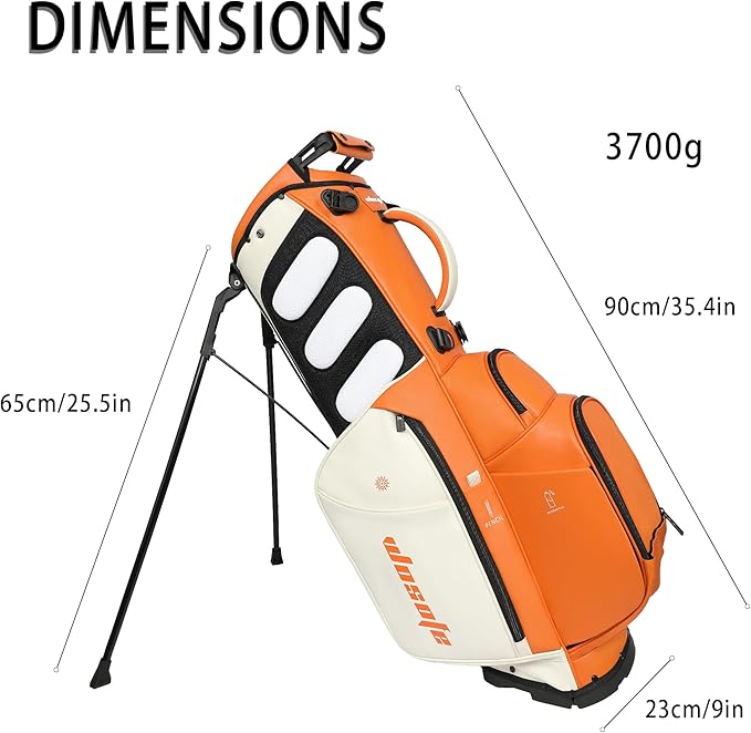 WOSOFE PU Golf Bag with 6/14 Way Top Dividers Automatically Adjustable Dual Straps Elegant Design for Men Women Pu Golf Stand Bag with Multiple Pockets