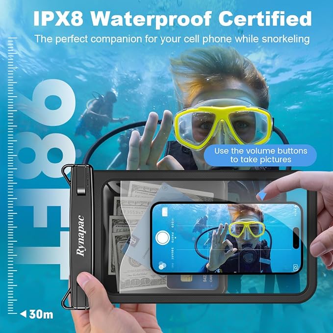 [Up to 10"] Large Waterproof Phone Pouch Bag - 2 Pack IPX8 Waterproof Phone Case for iPhone 17 16 15 Pro Max Galaxy S25 S24 Ultra, Touchscreen & Underwater Photography, Beach Cruise Travel Essentials