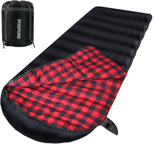 0 Degree Sleeping Bag 100% Cotton Flannel XXL Cold Weather Winter Oversized Sleeping Bag for Adults Camping Zero Degree Big and Tall with Compression Sack