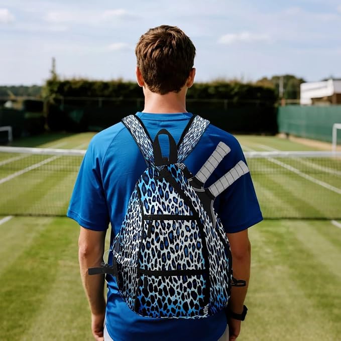 Brown Leopard Print Premium Nylon Pickleball Backpack, 3-in-1 Convertible Shoulder Crossbody Sling Bag for Women Men, Lightweight Bag Fits 2-4 Pickleball Paddles & Tennis Sports Gear