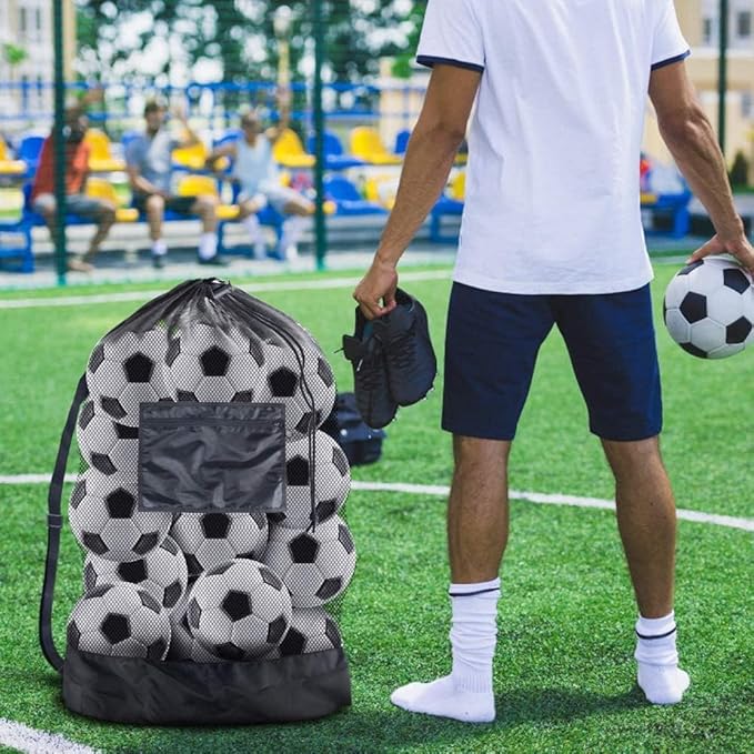 BROTOU Extra Large Mesh Ball Bag, Drawstring Socce Bag for Coach, Use for Basketball, Volleyball, Baseball, Mesh Equipmenbag with Adjustable and Portable Strap