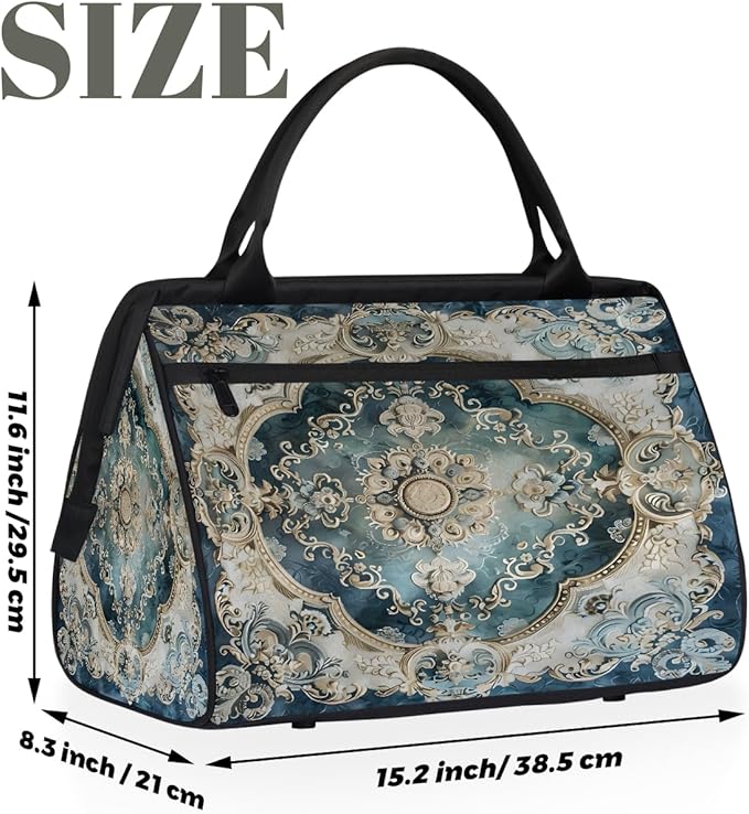 Travel Duffle Bag, Mandala Flower Carpet Floral Overnight Weekender Tote Bag for Women Men Waterproof Carry On Luggage with Zipper Lightweight Sport Gym Bag for Traveling Yoga Camping Traveling Gifts