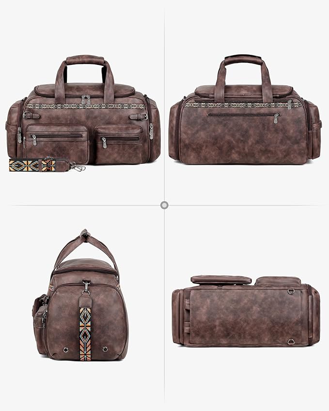 FADEON Duffle Bag for Women, Large Convertible Carry on Overnight Backpack, Designer Leather Mens Weekend Bags for Travel
