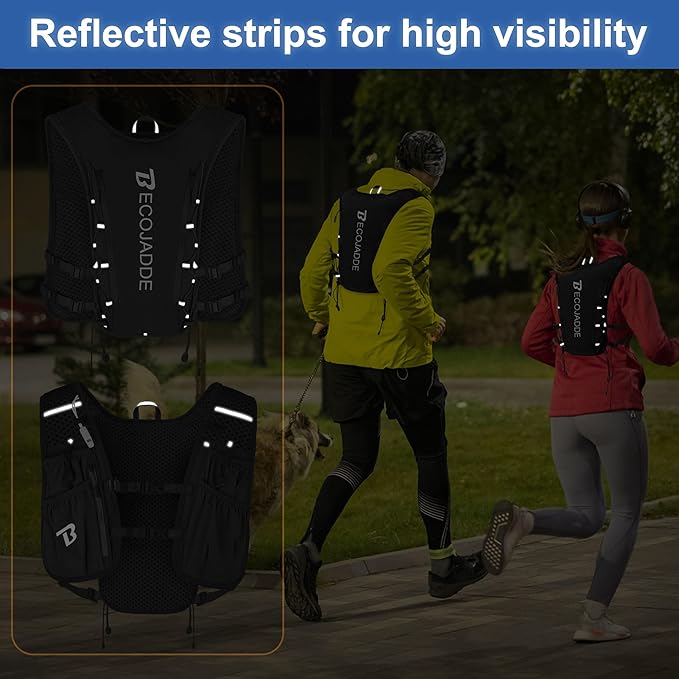 BECOJADDE Running Vest Hydration Backpack for Men Women, 5L Lightweight Running Backpack Hydration Pack for Marathon, Trail, Cycling, Hiking, Jogging