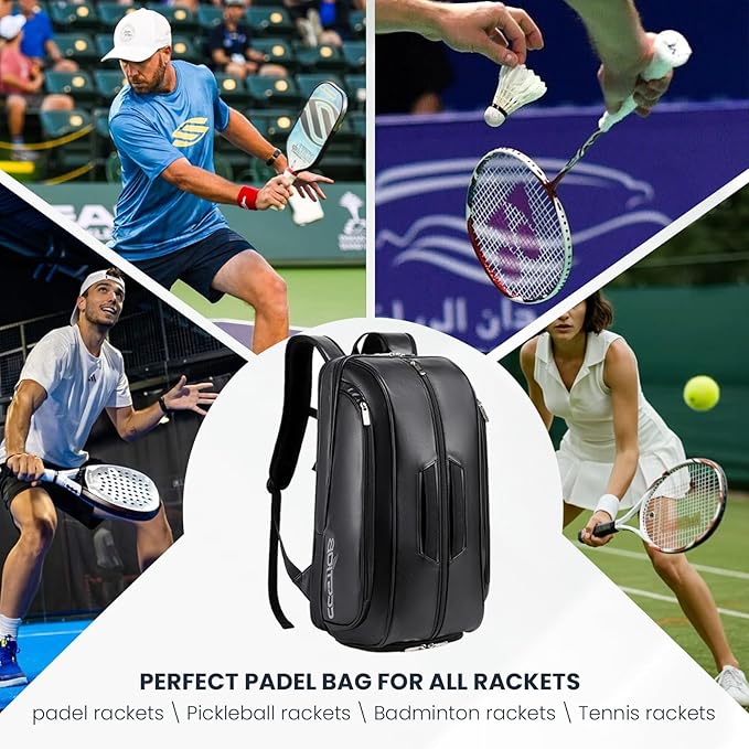 Tennis Racket Bag Pickleball Padel Backpack With Shoe Compartment, Laptop Sleeve,Fence Hook,Ball Sleeve