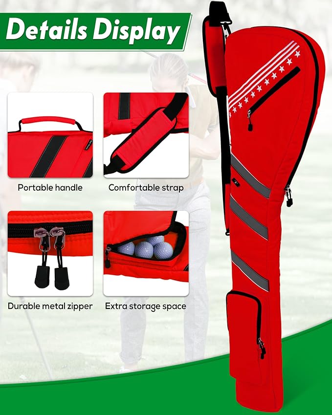 Big Teeth Golf Sunday Bag, Small Golf Bag Lightweight, Par 3 Golf Bag for A Few Clubs Driving Range, Practice with Carry Shoulder Strap Foldable Multi-Colour