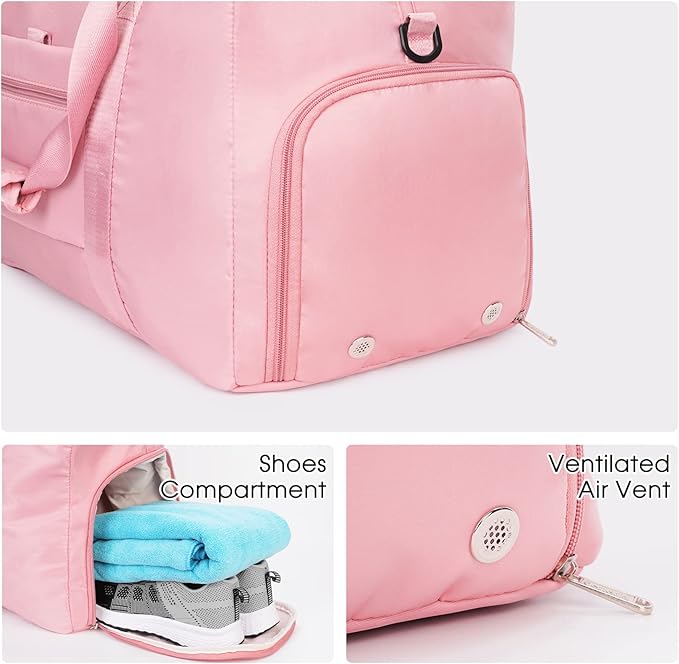 Ceneda 20" Gym Bag for Women with Wet Pocket & Shoe Compartment, Lightweight Duffel Waterproof Carry On Duffle for Travel, Yoga, Overnight (Pink)