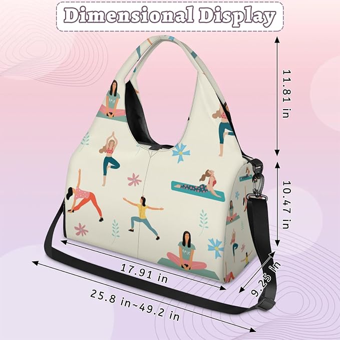 Yoga Gym Bag for Women, Gymnastics Gym Bag with Yoga Mat Holder, Duffel Bag, Sport Bag with Shoe Compartment and Wet Dry Storage Pockets, Suitable for Gym, Travel, Pilates and Beach