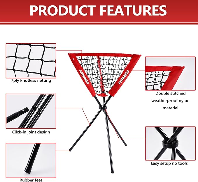 Baseball Softball Ball Caddy Portable Batting Practice Baseball Bat Bags | Use During Training and Drills | Save Your Back No More Bending | Holds up to 60 Baseballs | Instant Setup