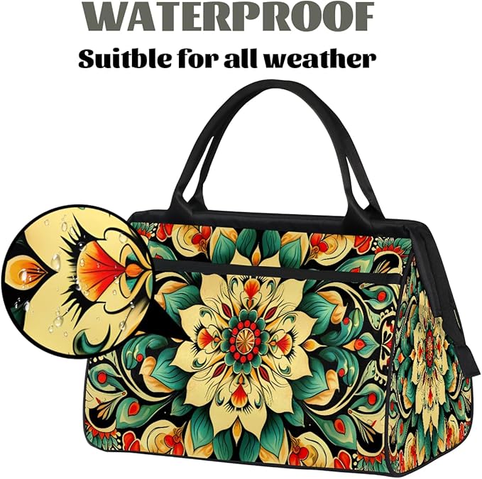 Travel Duffle Bag, Ethnic Mandala Floral Overnight Weekender Tote Bag for Women Men Waterproof Carry On Luggage with Zipper Lightweight Sport Gym Bag for Traveling Yoga Camping Traveling Gifts