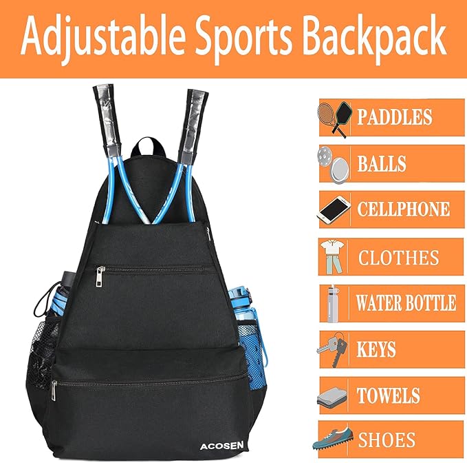 ACOSEN Tennis Bag Tennis Backpack - Large Tennis Bags for Women and Men to Hold Tennis Racket,Pickleball Paddles, Badminton Racquet, Squash Racquet,Balls and Other Accessories