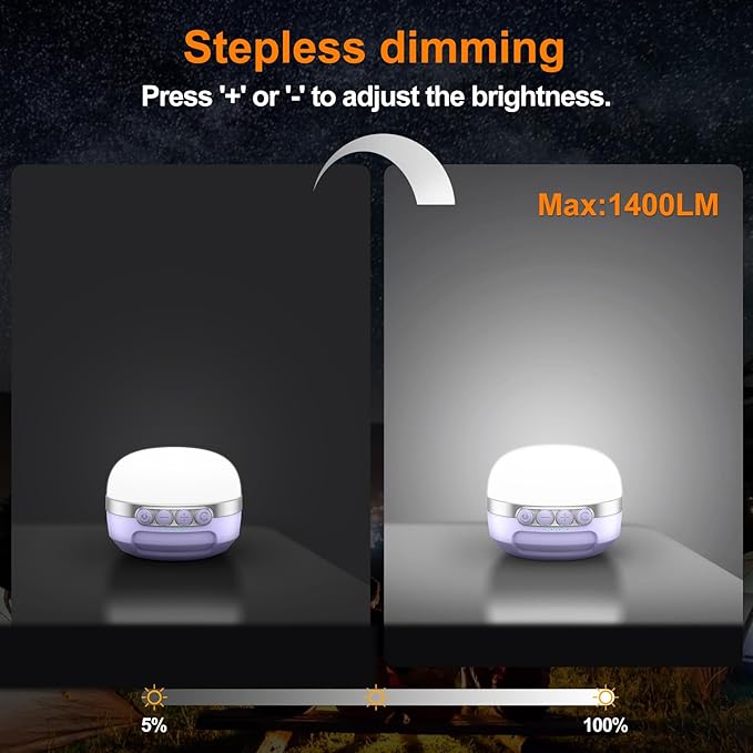 ZMNT LED Camping Lantern Rechargeable 1400LM, Up to 420H Running Time Camping Tent RGB Light, 10400mAh Emergency Hanging Light for Hurricane, Power Outages, Home, Hiking,Violet