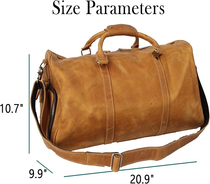 Vintage Crazy Horse Leather Travel Duffel Bag with Shoe Compartment Multi-Carry Duffle +Brass Anti-Scratch Feet/Business/Casual/Travel(5096-Yellow)