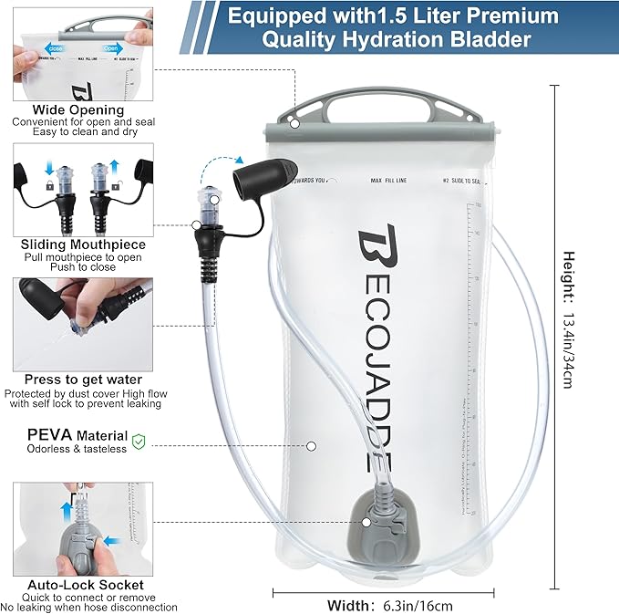 BECOJADDE Running Vest Hydration Backpack for Men Women, 5L Lightweight Running Backpack Hydration Pack for Marathon, Trail, Cycling, Hiking, Jogging