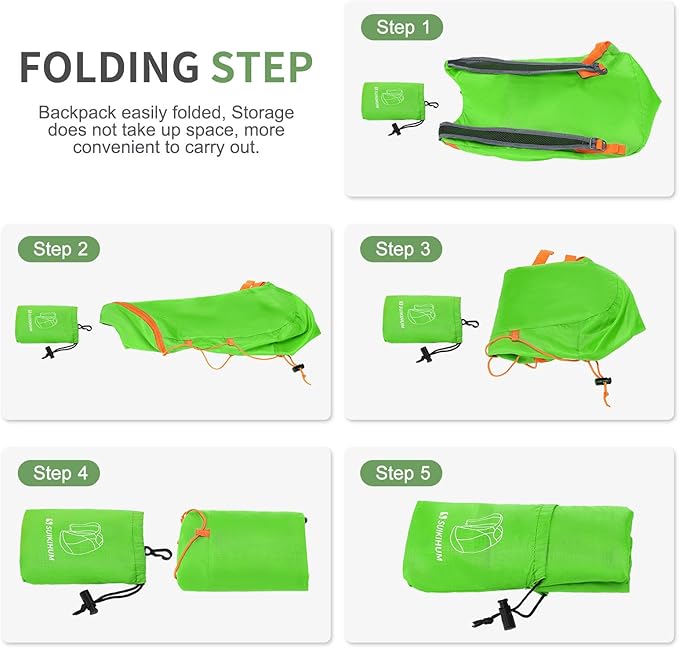 20L Hiking-Daypack Lightweight Foldable Travel Packable Backpack for Camping Cycling Outdoor, Green