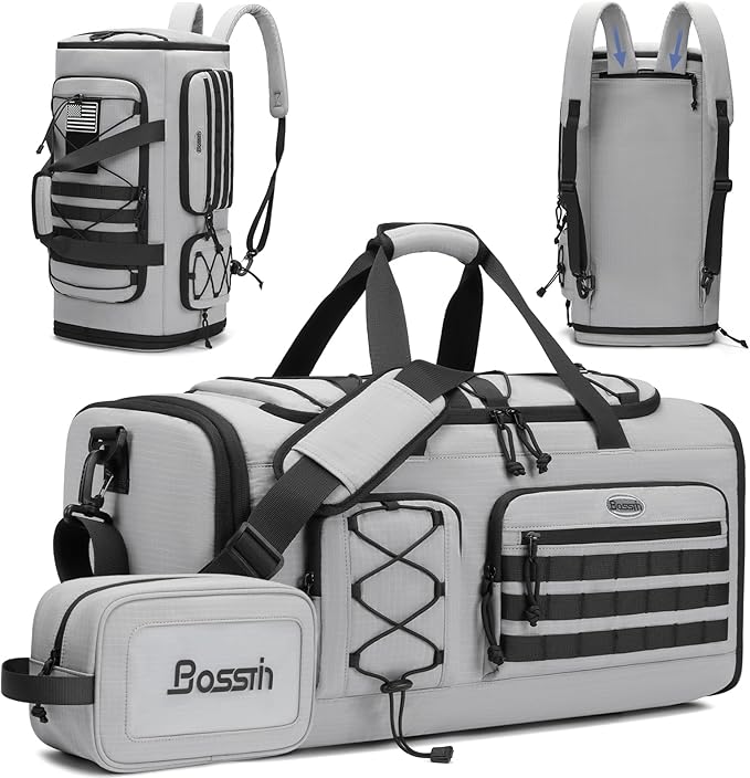Bosstin Gym Bag for Men & Women,45L Travel Duffle Sports Duffel Bag Gym Weekender Overnight Backpack with Shoe Compartment (GREY CHECKERED)