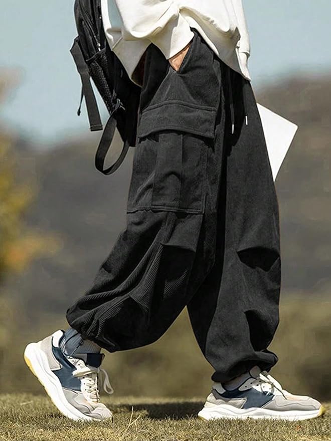 ZAFUL Men's Parachute Pants Casual Baggy Cargo Drawstring Trouser