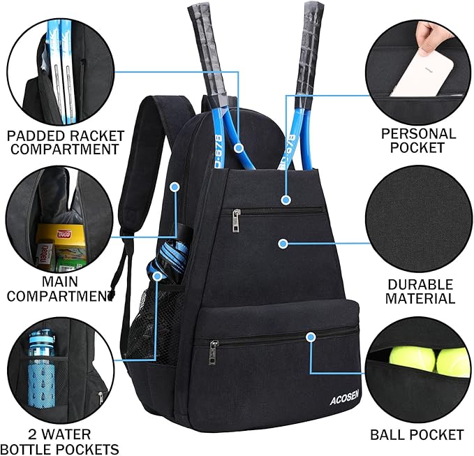 ACOSEN Tennis Bag Tennis Backpack - Large Tennis Bags for Women and Men to Hold Tennis Racket,Pickleball Paddles, Badminton Racquet, Squash Racquet,Balls and Other Accessories