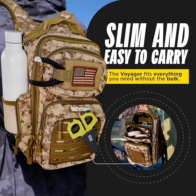 Beyond Fishing Tackle Backpack- The Voyager Tactical Fishing Storage Bag - Lightweight & Compact Bag For Fishing