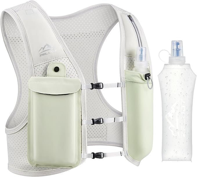 Zelvot Running Vest for Women Men, USA Original Patent, Adjustable Chest Straps Running Hydration Vest with 500ml Soft Flask, Lightweight Reflective Hydration Backpack for Marathon