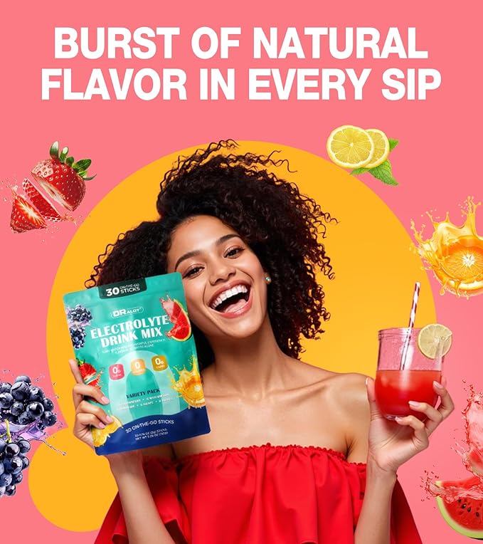 Juicy Splash 30 Packs Sugar Free Electrolytes Powder w/Natural Flavor, Liquid Daily IV Recharge+Tech. Mix 5 Electrolyte for Balance, Raw Seasalt Hydration Packets for GF, Vegan, Non-GMO, Keto