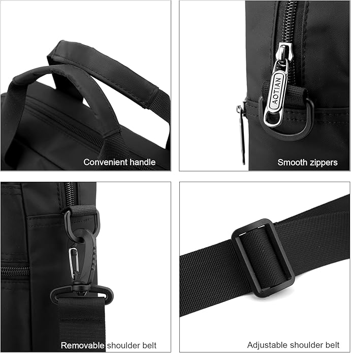 natyrlpog Men's 14-inch Laptop Shoulder Bag Nylon, Messenger Bag Business Waterproof Casual Black, Large Crossbody for Work Travel Outdoor