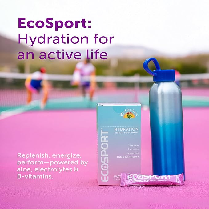 Lily of The Desert EcoSport Instant Hydration Packets - Naturally Sweetened with Electrolytes, Vitamin C, B Vitamins & Aloe, Lemon Lime, 24 Count, 0.25 Oz Ea