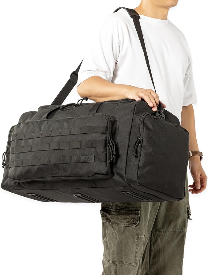 Super Quality 60L Large Duffel Travel Bag Luggage Foldable Bag Cargo Sport Gear Equipment Skiing Hardware Bag Heavy Duty& Durable(Black)